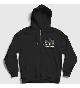 Presmono Unisex Siyah Big Three Novak Rafael Roger Tenis Fermuarlı Kapüşonlu Sweatshirt 452007tt