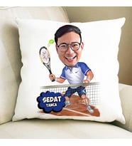 Kişiye Özel Tenis Oyuncusu Karikatürlü Yastık