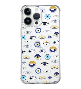 PrintiFy Apple iPhone 14 Pro Uyumlu Nazar Boncuğu 2 Baskılı Şeffaf Köşe Korumalı Antişok Kılıf