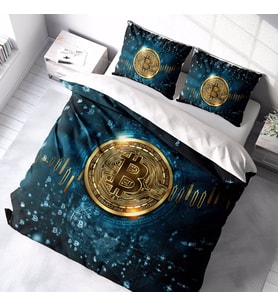 MonoHome Bitcoin 3D Pamuk Saten Çift Kişilik Nevresim Takımı (Çok Renkli)