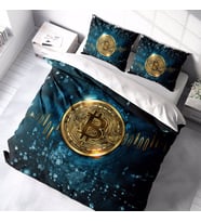 MonoHome Bitcoin 3D Pamuk Saten Çift Kişilik Nevresim Takımı (Çok Renkli)
