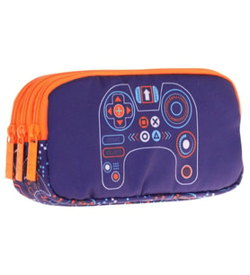 Kaukko Kids Turuncu Lacivert, Oyun, Erkek Çocuk Üç Bölmeli Kalemlik/Kalem Çantası - L8281
