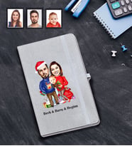 Kişiye Özel Yılbaşı Aile Karikatürlü Gri Defter Model-3