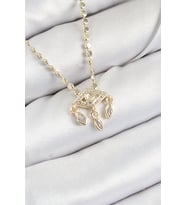 Pirinç Zirkon Taşlı Sallantılı Göz Model Ezme Zincir Gold Renk Kadın Kolye 58 - EEEEEE7602-3