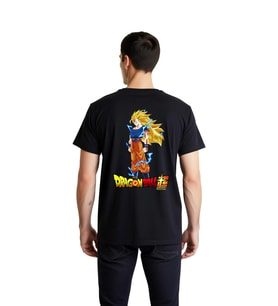 Erkek Anime Karakteri Baskılı Pamuklu Tişört Spiky Saçlı Kahramanı Enerjetik Duruş Dinamik Grafik