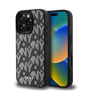 Apple iPhone 16 Pro Uyumlu Kılıf DKNY Orjinal Lisanslı M-safe Şarj Özellikli 3D Yazılı Grid Pattern Kapak