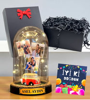Sizlere Özel 3 Fotoğraflı Yazılı Led Işıklı Fanus - Doğum Günü Hediyesi İyi Ki Doğdun (Model 6)