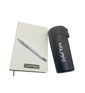 İsme Özel Beyaz Defter Kalem Ve Termos Seti