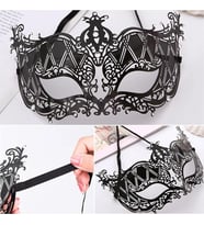Kristal Gümüş Taşlı Siyah Lazer Kesim Metal Lüks Maske