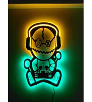 Oyuncu Odası - Yayın Aksesuarı - Gamer Robot - Led Işıklı Tablo - Duvar Dekorasyon (K.Siyah)