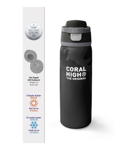 CORAL HIGH 38516 KIDS SİYAH KAMUFLAJ DESENLİ PİPETLİ VE DİREKT İÇİM ÇELİK TERMOS 800ML