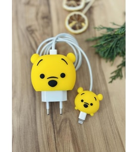 Sevimli Silikon Şarj Başlığı Ve Kablo Koruyucu 2Li Set Winnie Pooh