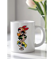 Powerpuff Girls Tasarımlı 330ml Baskılı Beyaz Seramik Kupa Bardak
