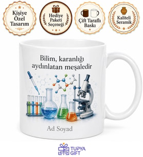 İsimli Pipet Desenli Laborant Kupası Özel Baskılı Hediye Bardak
