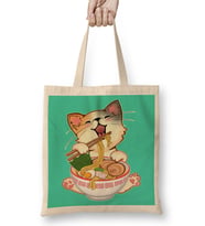 Kawaii Neko Kedi Cute Ramen Cat Japanese Noodle Anime Lover Bez Çanta Uzun Saplı