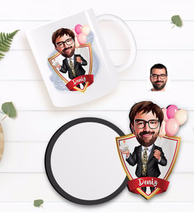 BK Gift Kişiye Özel Erkek Doğum Günü Karikatürlü Beyaz Kupa ve Ahşap Bardak Altlığı Hediye Seti-3