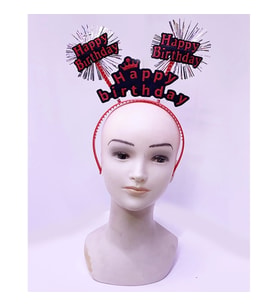 Mey İthalat® Happy Birthday Yazılı Püsküllü Neon Kırmızı Renk Doğum Günü Tacı 22x19 cm