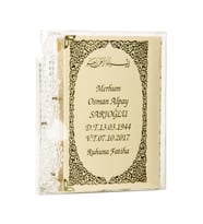 50 ADET - İsim Baskılı Ciltli Yasin Kitabı - Çanta Boy - 128 Sayfa - Tesbihli - Şeffaf Kutulu - Krem Renk - Dini Hediyelik Set