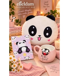 Doğum Günü Özel Gün Arkadaşa Hediye Panda Desenli Yastık, Defter ve Porselen Kupa Seti