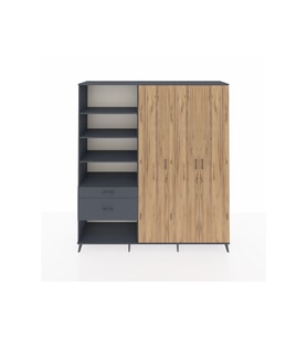 Hyperion Dolap 16 Raflı 2 Çekmeceli 3 Kapaklı 220x44x243 Antrasit-Çam/Antrasit