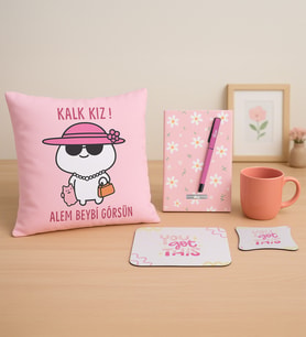 Yastık & Defter & Kalem & Kupa & Mousepad & Taş Bardak Altlığı Hediye Seti