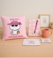 Yastık & Defter & Kalem & Kupa & Mousepad & Taş Bardak Altlığı Hediye Seti