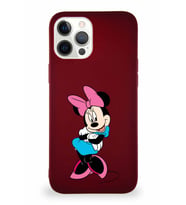 Apple iPhone 12 Pro Max Soft Premier Kapak Minnie Mouse-D Tasarımlı Silikon Kılıf - Mürdüm (Şeffaf)