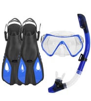 Techtic Paletli Şnorkel Seti Tüplü Dalış Ekipmanları Yüzgeç Dalış Gözlüğü Seti 37-41(S-M)42-47(L-XL) (Mavi)