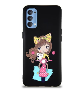 Oppo Reno 4 Soft Premier Kapak Vespagirl Tasarımlı Silikon Kılıf - Siyah (Şeffaf)