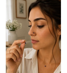 925 Ayar Gümüş Mavi Taşlı Sarı Renk Burun Hızması Piercing Minimal L Şekilli Unisex Nose Stud