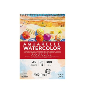 Van Dyck Aquacal Cold Press İnce Dokulu Sulu Boya Blok 300 gr 15 yp A5 Spiralli