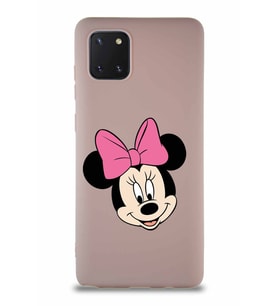 Samsung Galaxy A81 Soft Premier Kapak Minnie Mouse-C Tasarımlı Silikon Kılıf - Pudra (Şeffaf)