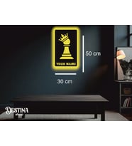 Destina Ahşap Satranç Temalı Kişiselleştirilebilir Led Tablo - 30cm*50cm (Sarı)