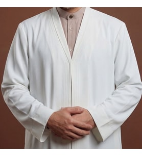 Krem Buhara Yaka Pratik Namaz Cübbesi - Sarık Kumaşı Hediyeli