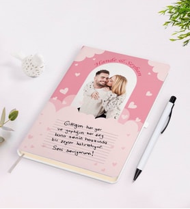 BK Gift Kişiye Özel Kendi El Yazın Mesajlı Fotoğraflı Beyaz Defter ve Kalem Hediye Seti-2