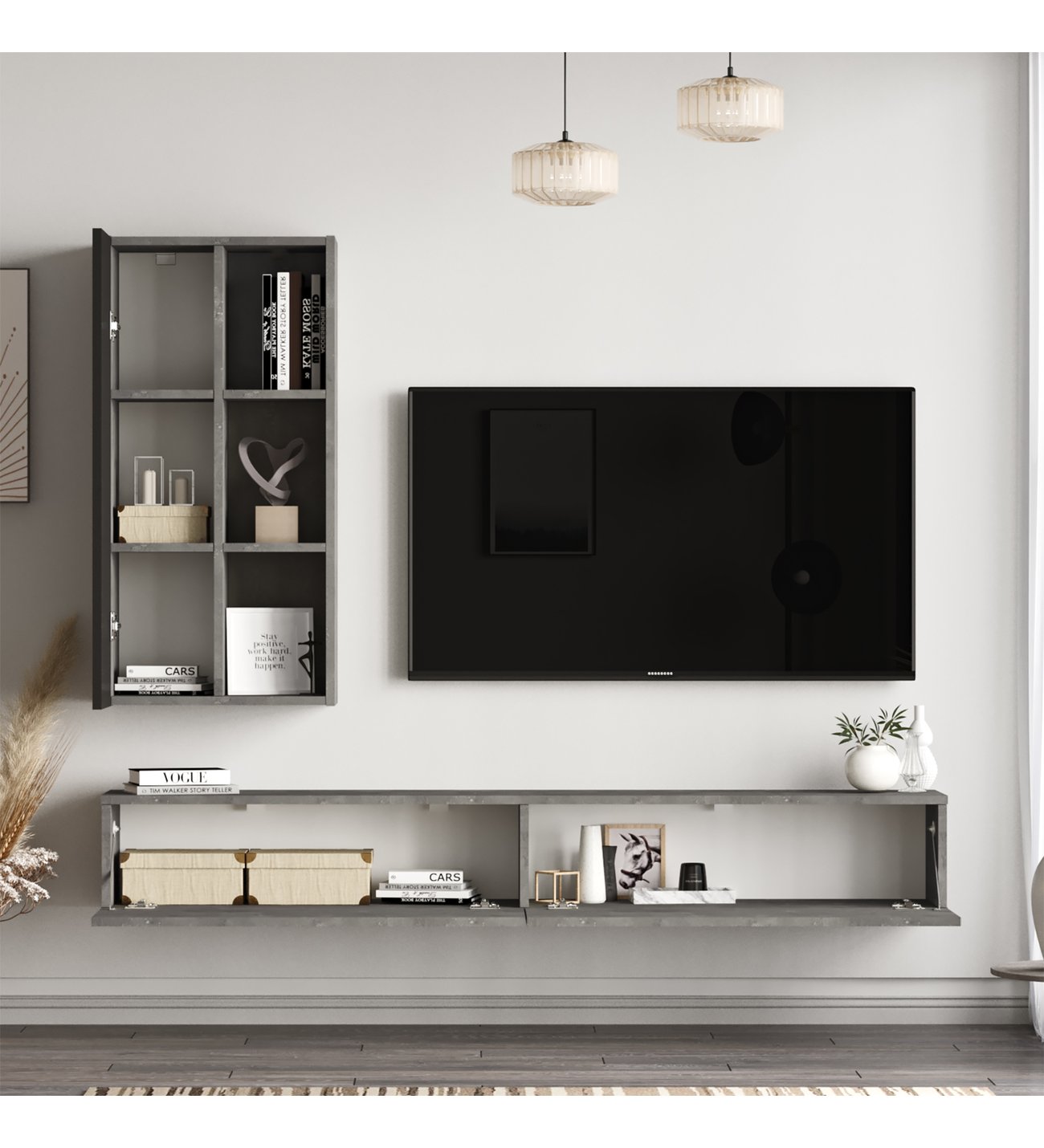 L Occi Concept Owen Tv Unitesi Kitaplik 175cm Beton Siyah Ow10 Rl