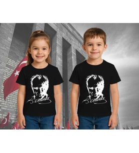 Unisex Ay Yıldızlı T-Shirt 19 Mayıs 29 Ekim 23 Nisan 10 Kasım Atatürk Çocuk Tişört (Siyah)