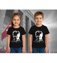 Unisex Ay Yıldızlı T-Shirt 19 Mayıs 29 Ekim 23 Nisan 10 Kasım Atatürk Çocuk Tişört (Siyah)