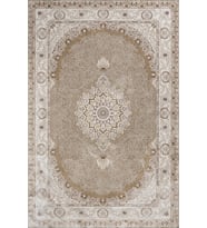 Bej Kahve Madalyon Floral Klasik Kaymaz Taban Makinede Yıkanabilir Salon Halısı Dijital Baskı