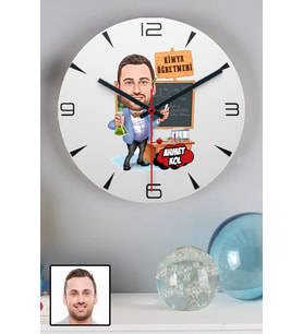 Erkek Kimya Öğretmenine Öğretmenler Günü Hediyesi Karikatürlü Duvar Saati
