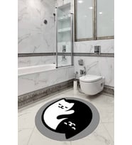 Gri Kedili Banyo Halısı Klozet Yuvarlak Paspas Seti BS264