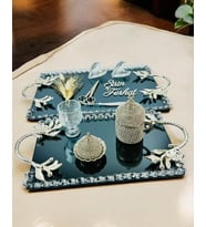 Serenity Gümüş Söz Tepsisi ve Damat Kahve Fincan Tepsisi (Gri)