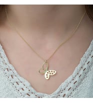 ??Gümüş Gold Kelebek Bayan Kolye