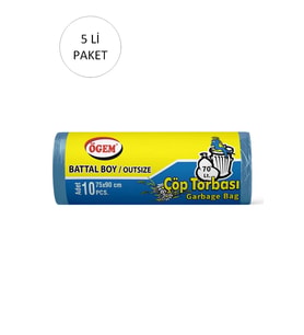 Battal Boy Çöp Torbası 75 x 90 cm 10 Lu Rulo x 5 Paket = 50 Adet (Mavi)