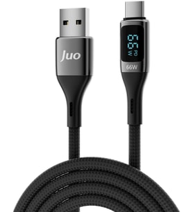 66W Dijital Led Ekranlı Örgülü USB-A to USB Type-C Hızlı Şarj ve Data Kablosu 2 Metre