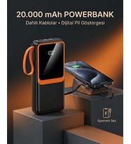 Dahili Çoklu Kablolu 20000 mAh Powerbank Dijital Pil Göstergeli Telefon Şarj Cihazı