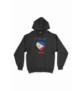 Manila Filipinler Bayraklı Kalpli Siyah Sweatshirt Hoodie