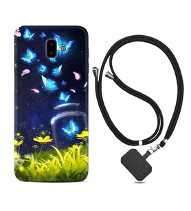 Samsung J6 Plus J7 Prime J7 Pro M20 Kılıf Boyun Askılı Silikon Neon Butterflys 1309