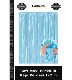 Soft Mavi Püsküllü Kapı Perdesi 1x2 m Kutlama Eşyası Parti Detayı Eğlence Malzemesi