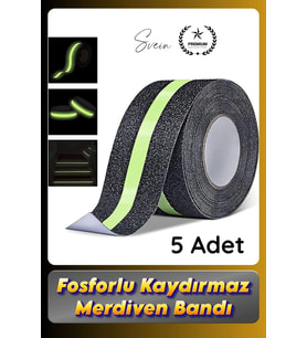 #Bant 5 Adet Fosforlu Kaydırmaz Merdiven Bandı 5 cm x 3 m Fotolümenli Yeşil Zemin Güvenlik Basamak